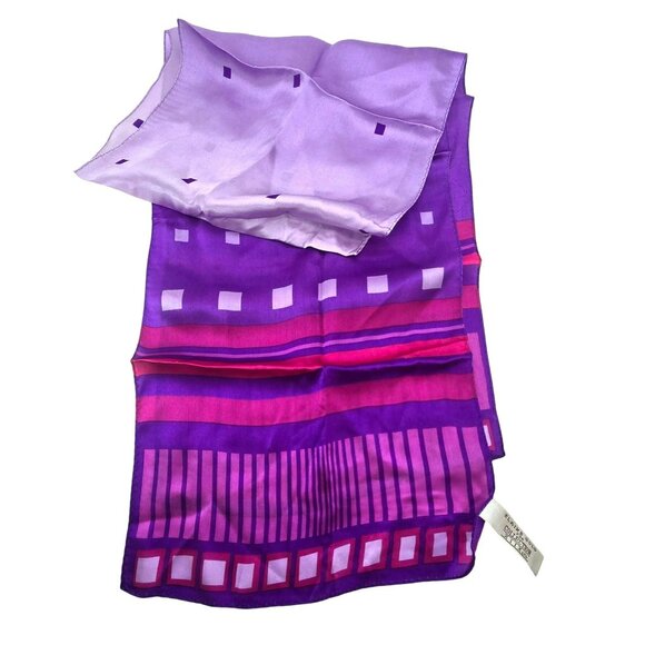 Elaine Gold Collection Silk Purple Neck Scarf With Geometric Design JJ3794 - Picture 4 of 5